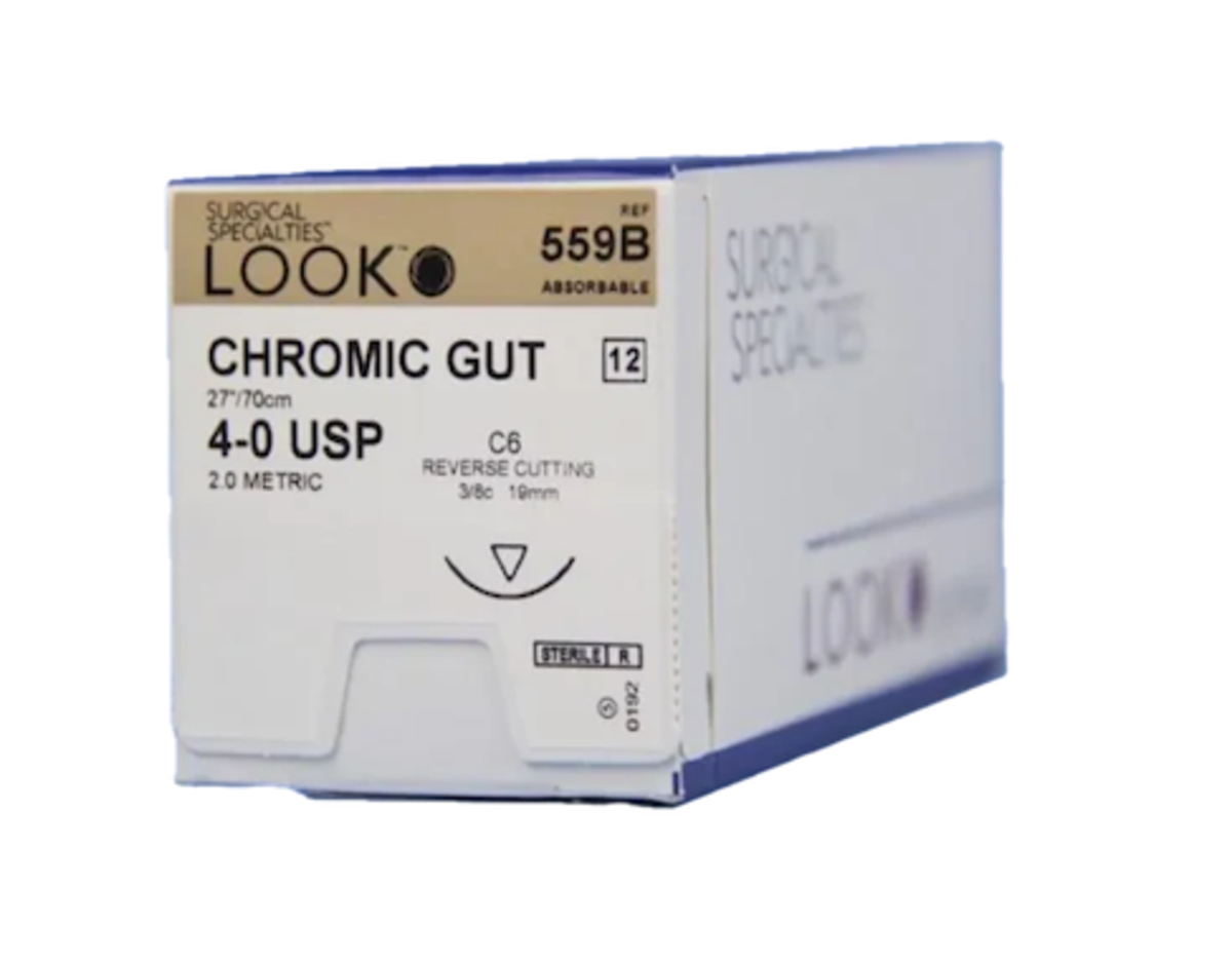 4-0, CHROMIC GUT SUTURE, 27"/ 70CM, C6, 18MM 3/8 CIRCLE 12BX